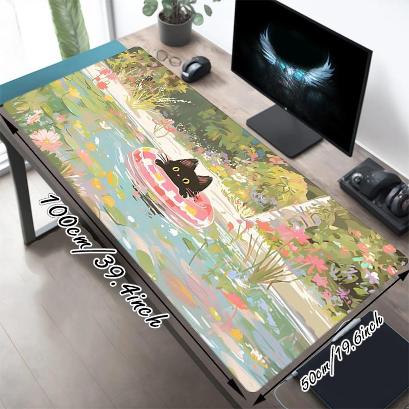 Cat Float Xl Gaming Mouse Pad Nonslip Rubber Base Stitched Edge Waterproof Desk Mat For Pc Laptop Gamer Office Computer Accessories C929149