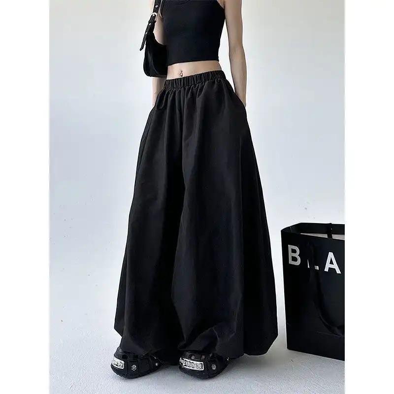 Women Summer Elastic Waist Wide Leg Pants