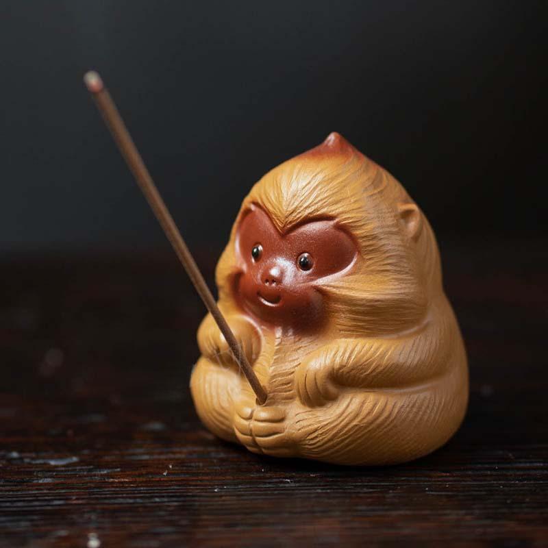 Yixing Zisha Zodiac Monkey Wukong Great Sage Incense Holder Tea Pet Luxury Tea Games Tea Figurine Play Toys Tea Statue Ornaments