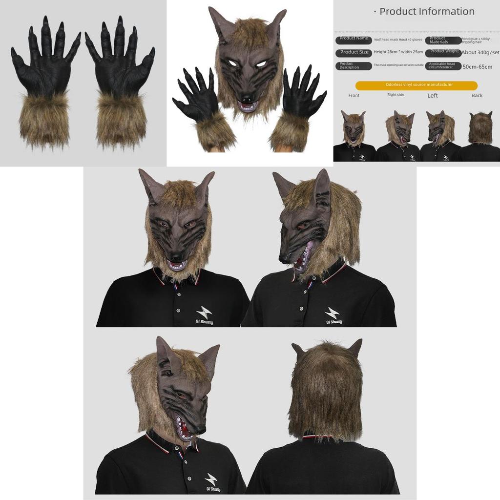 Furchterregende Wolfskopfmaske und Handschuhe Set für Halloween-Party Kostüm Spaß und kreatives Verkleiden