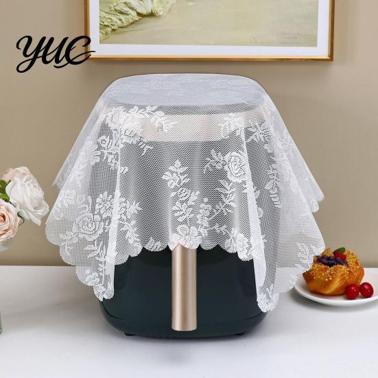 Kitchen Countertop Dust Protector White Lace Cover for Small Appliances, Protective Cloth Dining Table Vintage Hollow Embroidery Tablecloth,