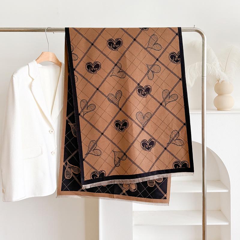 

Женский шарф из имитации кашемира премиум-класса, двусторонний с сердечками, зимняя теплая шаль, утолщенный шарф 185cm