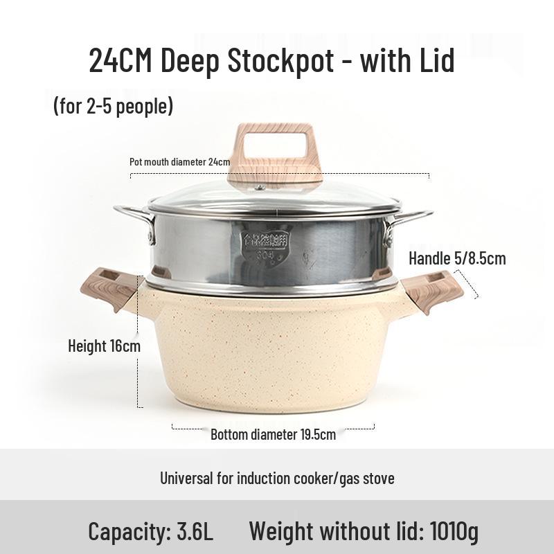 Maifan Stone 4L Non-stick Stew & Noodle Pot with Double-bottom and Glass Lid.