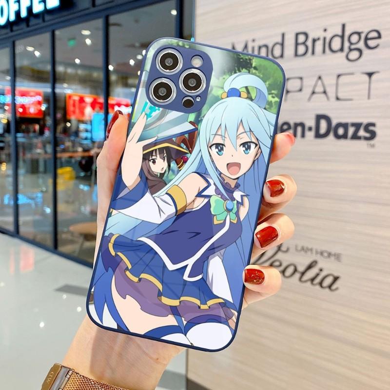 Cute Konosuba Anime Girl Phone Case For IPhone 14 13 12 11 Pro Max X XR XS 8 7 Plus Liquid Glass Color Phone Cover