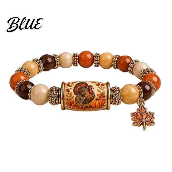 Thanksgiving Beaded Bracelet for Women Holiday with Greeting Card Gift Maple Leaf Charm Elastic Stretch Fall Harvest Jewelry Theme Women