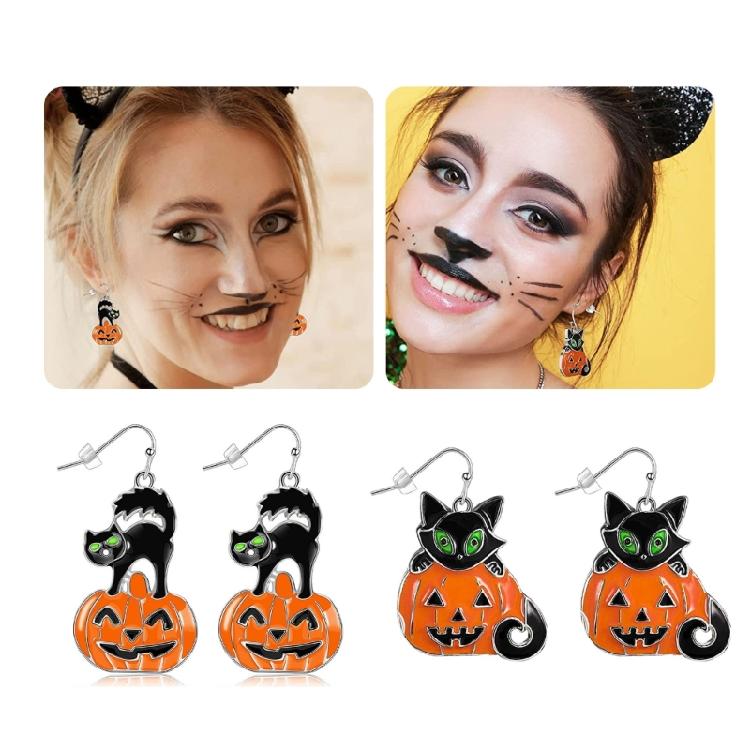 Skull Hand Bat Dangle Earrings Women Long Goth Punk Pumpkin Cat Head Earhook