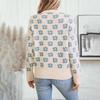 Pullover Print Vintage Long Sleeve Sweater Knitwear Loose V-Neck Top for Autumn Winter
