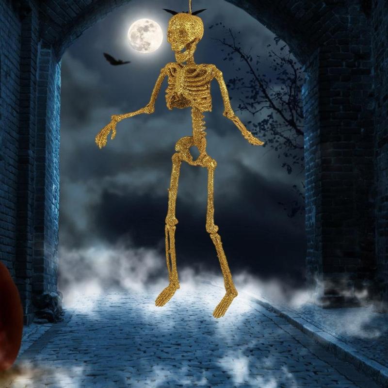 Shimmering Skeleton Hanging Ornament Halloween Skeleton Decorations With Adjustable Joints For Porch Door Window Display