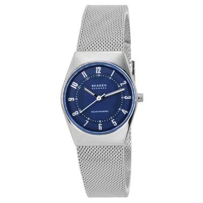 Grenen Lille Solar Powered Stainless Steel Mesh Bracelet Blue Dial SKW3080 Montre Femme