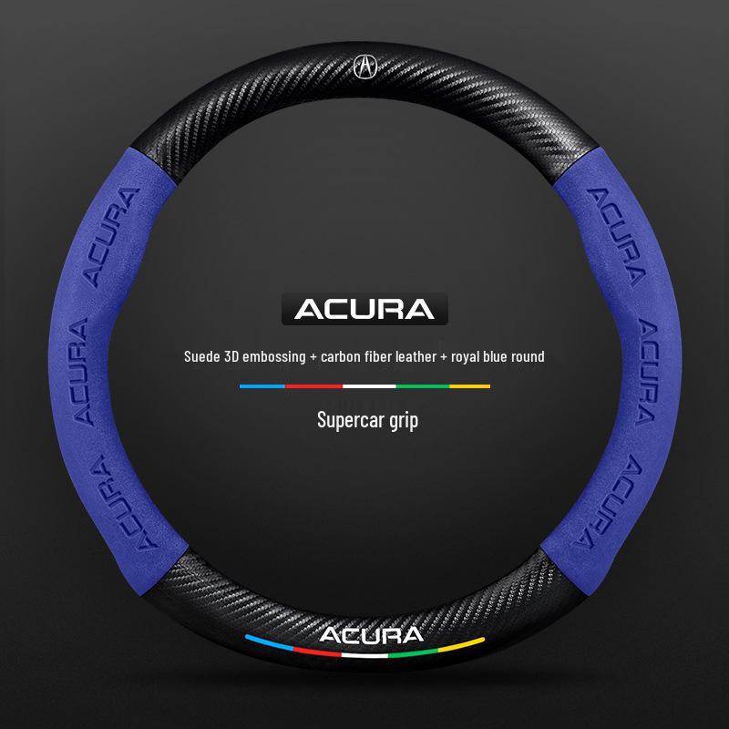 Genuine Leather Carbon Fiber Steering Wheel Cover for Acura - Non-Slip & Breathable, Universal Fit for All Seasons