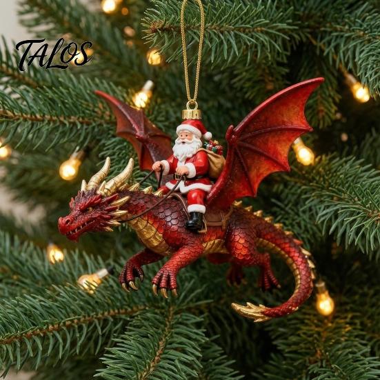 Utsökt Juldekoration för Fönster Santa's Dragon Riders Prydnadssamling, Tomten Rider Nyhet Julgransdekorationer Julprydnad, Festlig