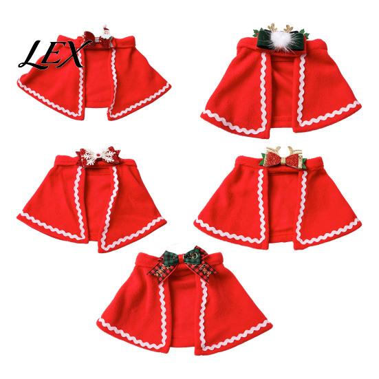 Puppy Christmas Costume Pet Cape with Bow, Red Cloak for Small Medium Dogs & Cats, Holiday Outfit White Wavy Trim, Festive Apparel Pets Dog