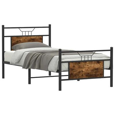 Bed Frame Without Mattress Smoked Oak Finish 80 X 200 Cm Wood Based Material