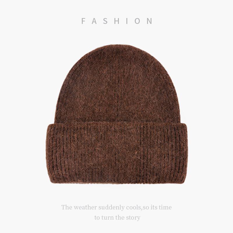 Soft Sticky Rabbit Fur Knitted Woolen Hat for Women In Winter Solid Color Warm Cover Head Showing Small Face Hats & Caps (women’s)