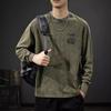 Autumn Heavy Washed Trendy Brand Printed Long-Sleeved T-Shirt Men'S American Retro Sweater Pure Cotton Loose Crew Neck Bottoming Shirt