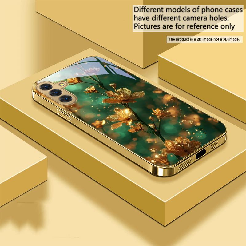 Bronze goldene Blätter Für Samsung Galaxy S26 S20 FE S21 S22 S23 Plus S24 Ultra 25Ultra S21+ S9 S22 S8 Goldene Glas-Handyhülle