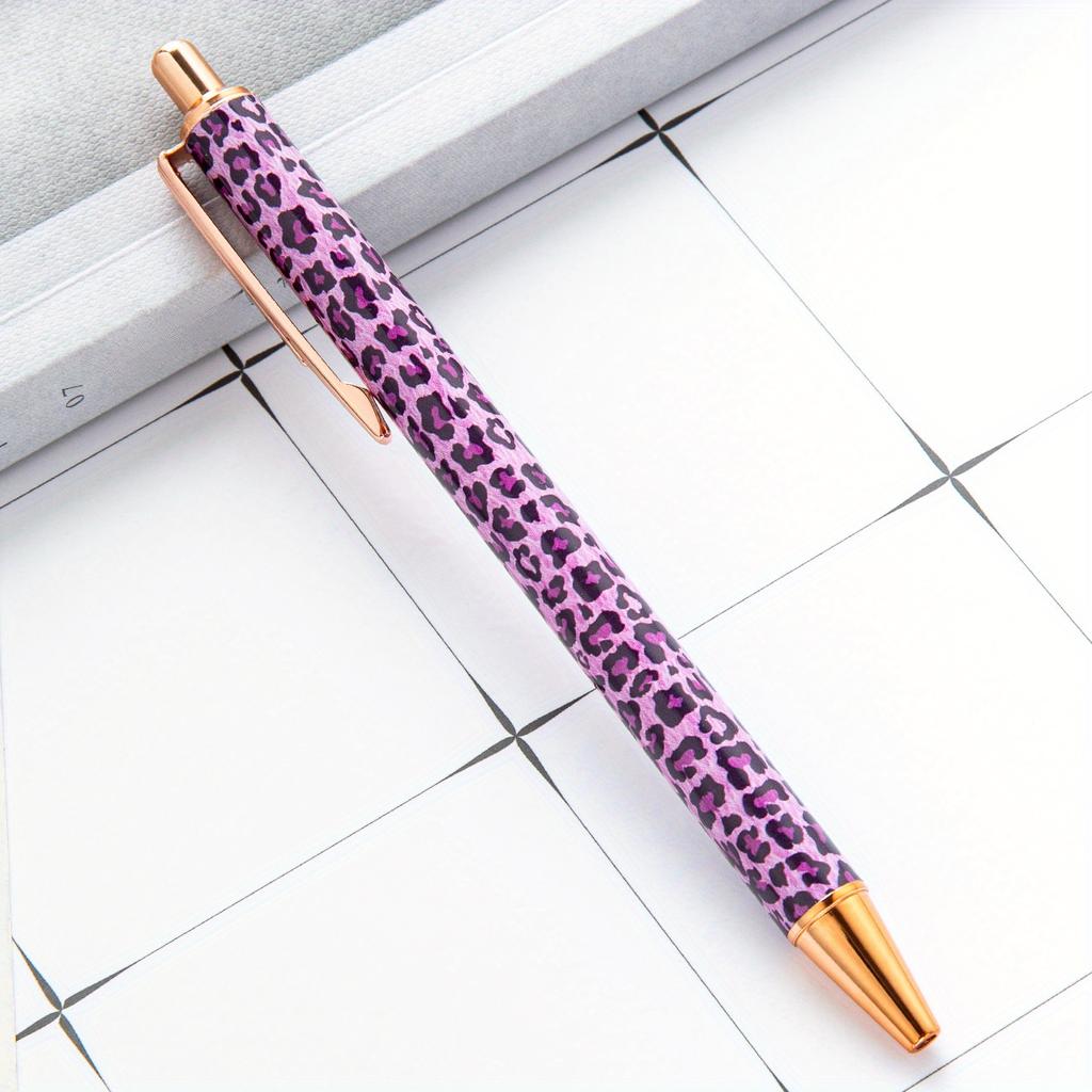 Multi-Color Options Heat Transfer Leopard Pattern Round Gel Pen Cute Leopard Pressed Colorful Hot Stamping Flower Film Metal Pen