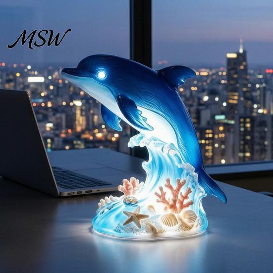 Gift for Animal Lovers And Collectors 3D LED Night Light, Resin Dolphin Owl Lion Sculpture Table Unique Boys Girls Lamp, USB Desk Decor Bedroom, Warm