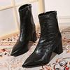 Women's high-heeled boots autumn and winter new French thick-heeled pointed thin boots simple modern glossy short boots