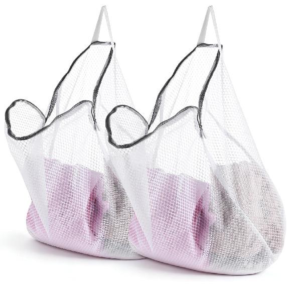 2Pcs Mesh Hanging Laundry Bags, Wash Bag for Delicates Mesh Laundry Bags for Dormitory, Travelling, College,Apartment, Camping, RV, Machine 15 X 12
