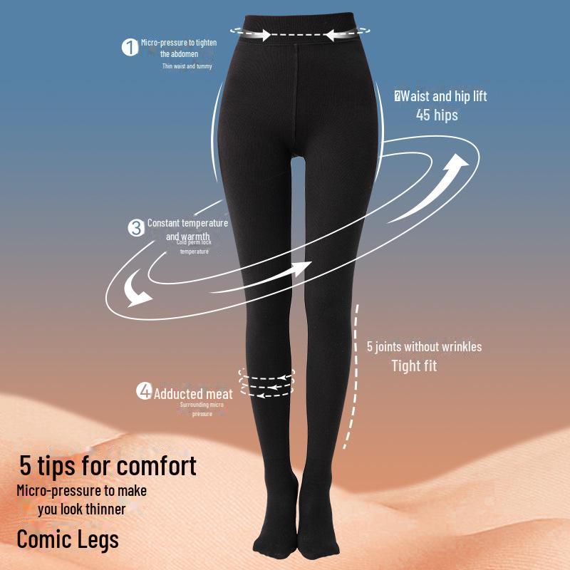 Gray Velvet-Enhanced Pantyhose for Autumn/Winter: Black Slimming and Gray Cotton Leggings
