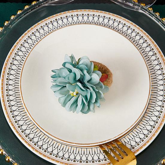 Napkin Ring Handmade Artificial Flower Decor Napkin Buckle Simulated Flowers Leaves Napkin Holder Table Decoration