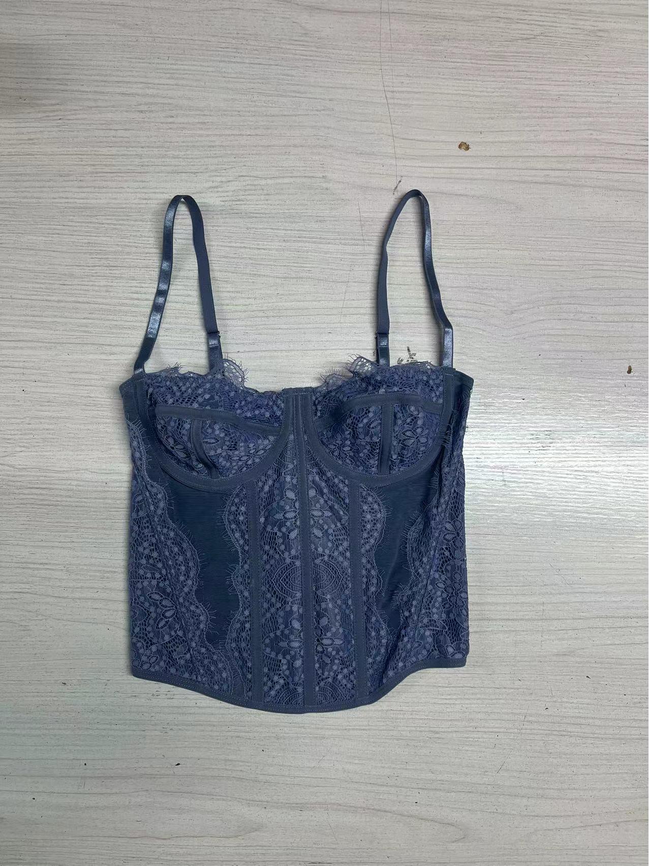 Пикантный кружевной топ-камисоль с push-up и прозрачным цветочным узором S серый/синий