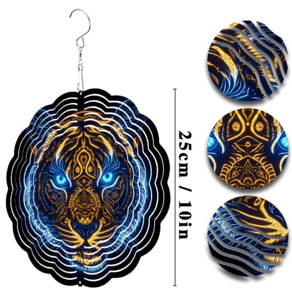 10 Zoll Tiger-Thema Windspiel für Garten Terrasse Elegante Außendekoration Hängende Kunst Geschenk für Freunde Frühling Sommer Leuchtet auf