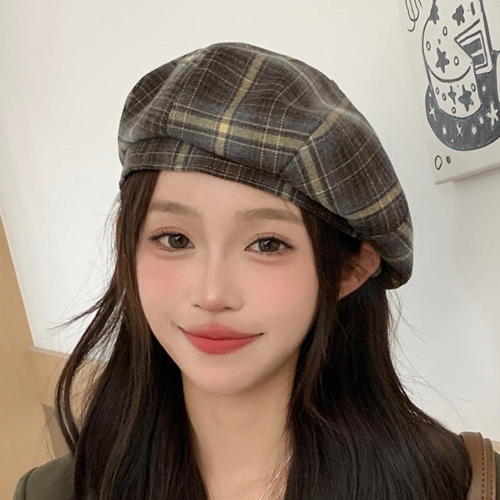 Street Style Plaid Beret Hat Y2K Octagonal Hat Simple Painter Hat  Winter
