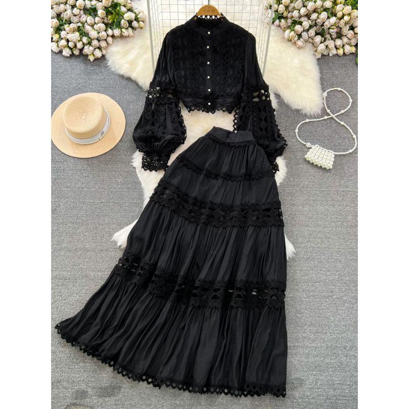 Vintage Court Style Lantern Stand Collar Lace Fashion Suit