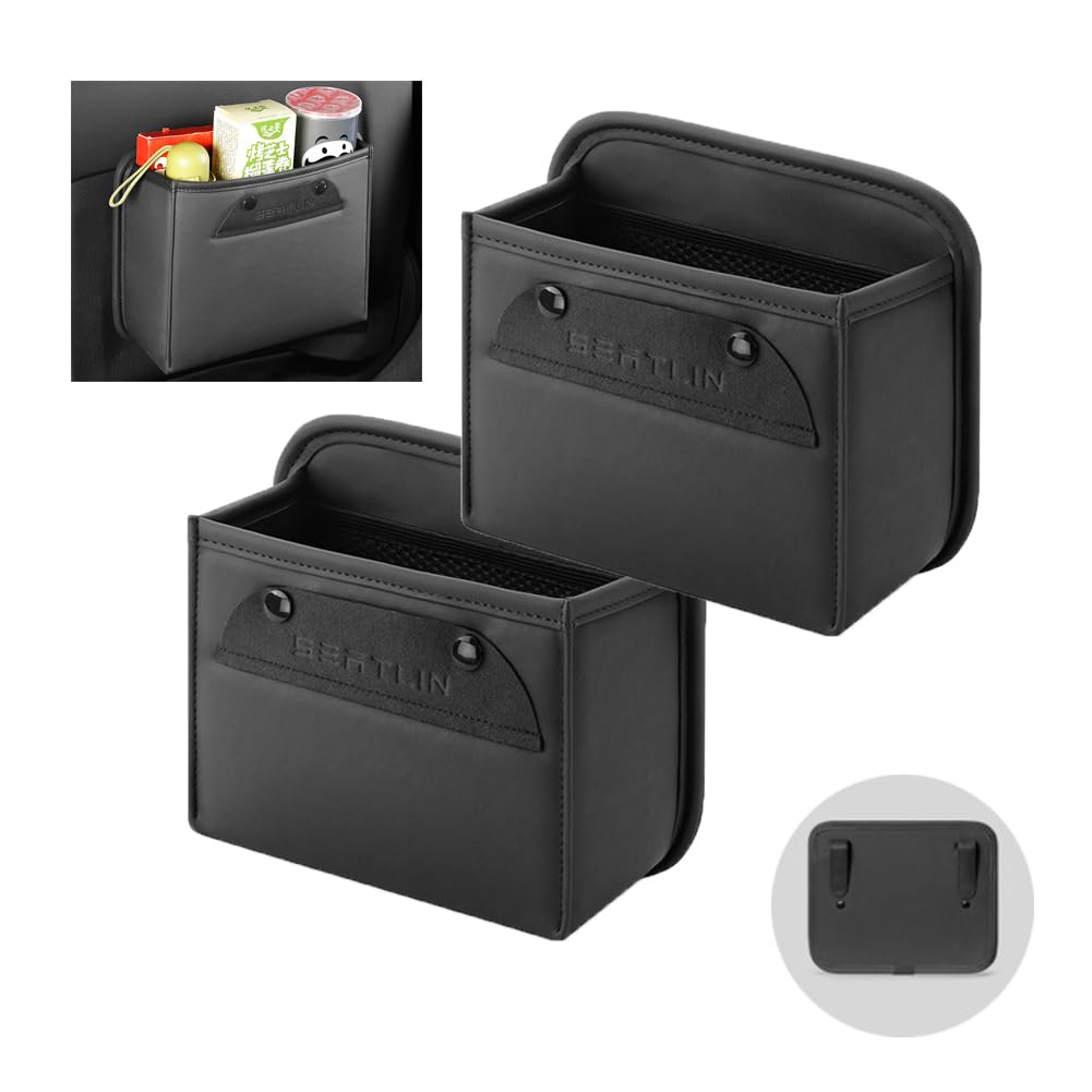 

DURASIKO Автомобильный мусор Подвесное хранение Автомобильное хранение Полностью окружает Коврик для пола Хранение в двери Мусор на спинке автомобильного сиденья Многофункциональный ПУ Автомобиль 2 штуки Банка, Ведро, чёрный