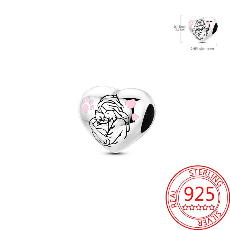 Brand New Copper Metal Cute Animals Charm Bead Component Love Pet Cat Claw Bead Components Heart Pink Zircon Hollow-carved Do It Yourself Authentic