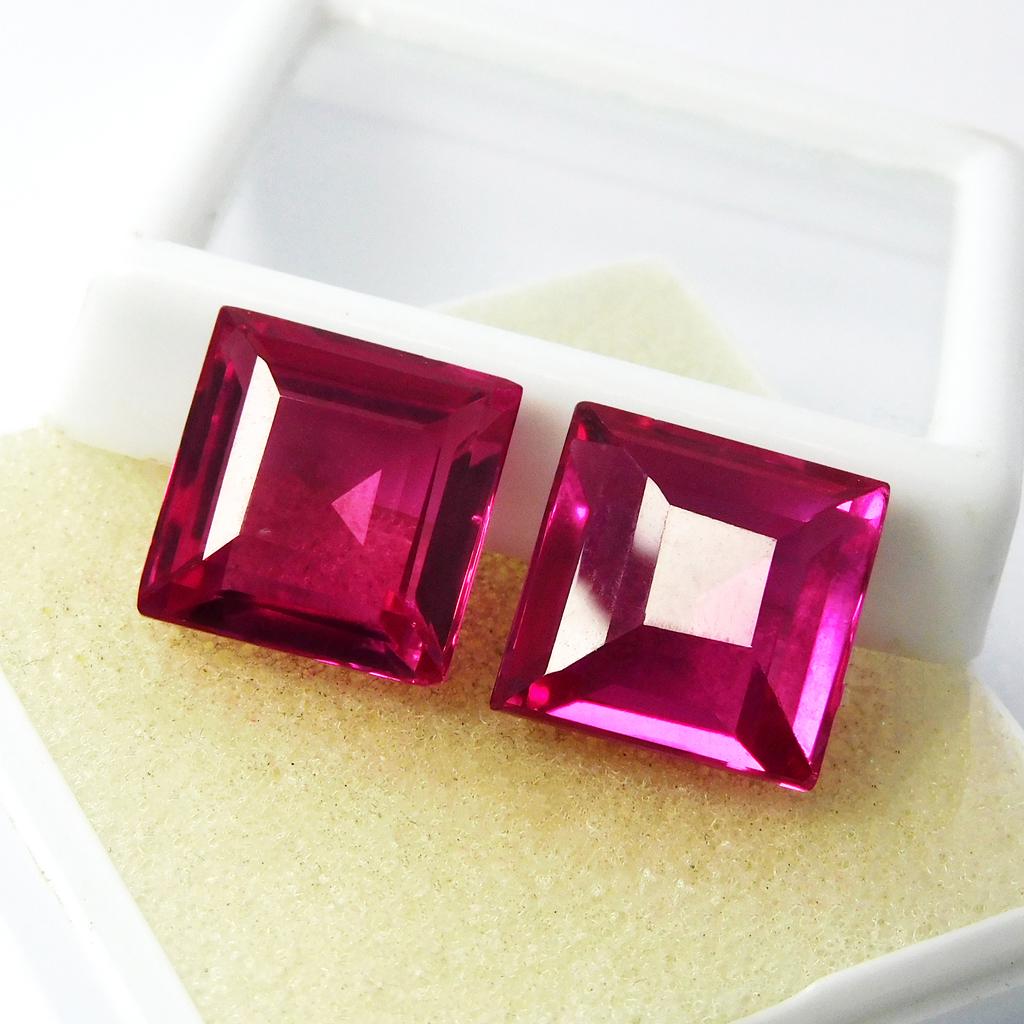 19.85 Ct Natural Pink Ruby Excellent Square Cut CERTIFIED Loose Gemstone Pair