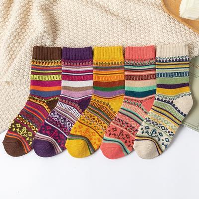 5 Pairs Autumn and Winter Cute Colorful Striped Women Warm Rabbit Wool Socks