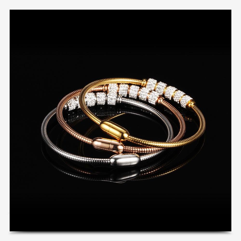 3mm Rhinestone Snake Bone Chain Bracelet with Stainless Steel Magnetic Clasp, 18K Gold Plated, Simple Fashion for European & American Market