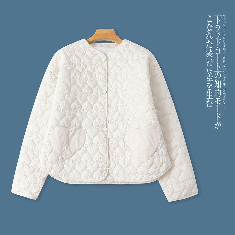 

Love Cotton-Padded Coat Autumn and Winter New Foreign Trade Women clothes Simple V-neck Single-Breasted Long sleeve Inner wear Outer Wear 32364 White C- 10-5-2 M