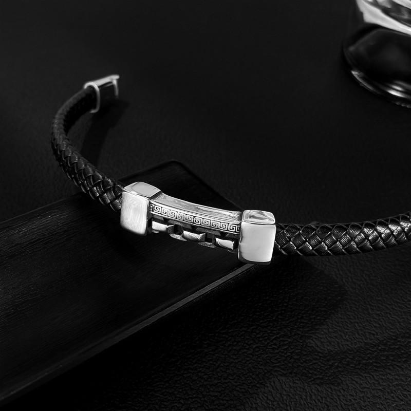 Hot Selling Leather Bracelet Men's Stainless Steel Personalized Fashion Versatile Retro Style Titanium Woven