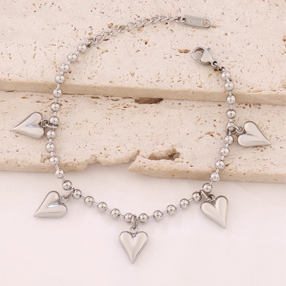 Trendy Pvd Gold Plated Jewelry 18k Luxury Heart Shaped Charm Bangle Anti Tarnish Waterproof Stainless Steel Chain Bracelet