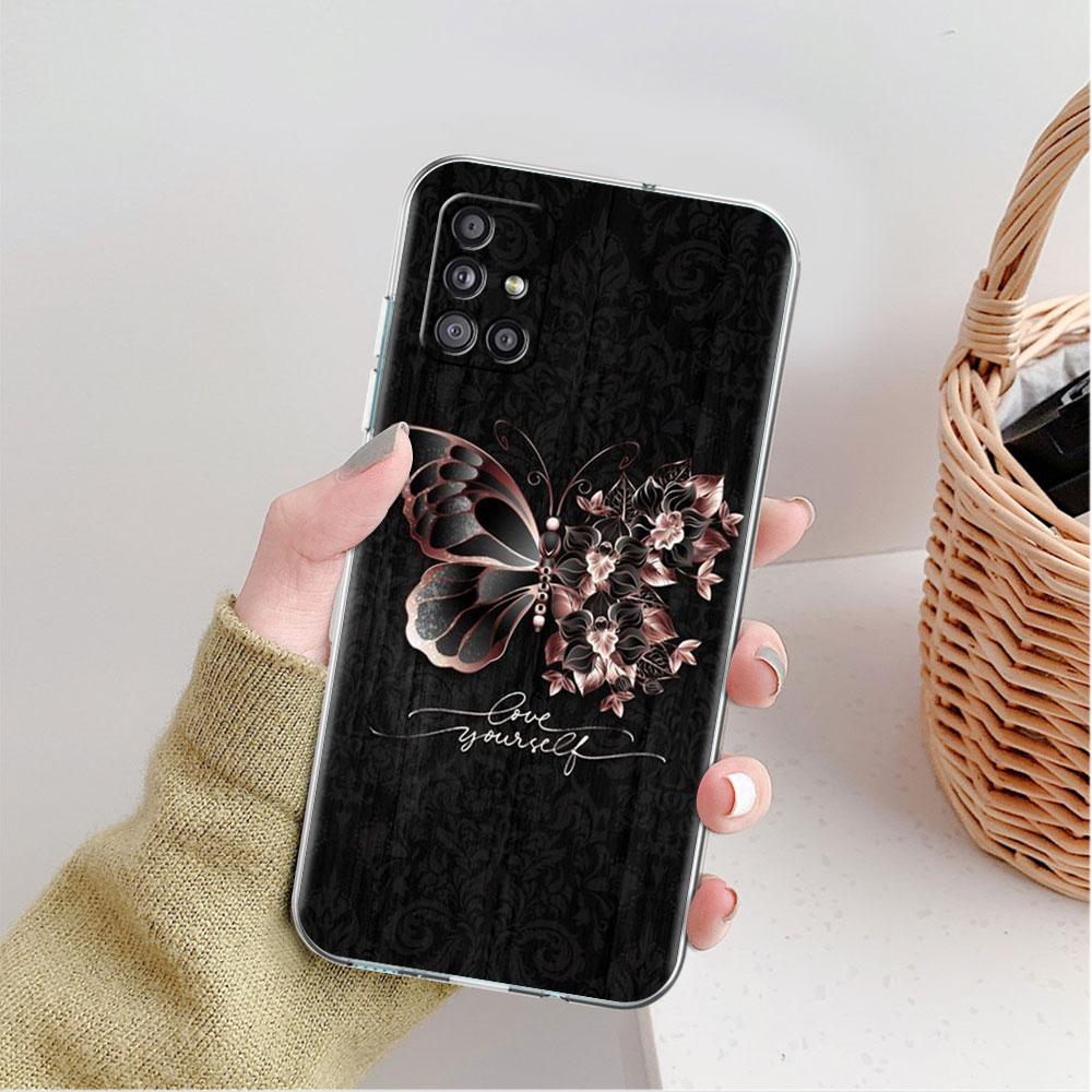 Husă transparentă pentru Samsung Galaxy A52 A12 A51 A32 A21s A71 A32 A22 50 A70 A31 A72 5G Husă pentru telefon Frumusețe roz fluture