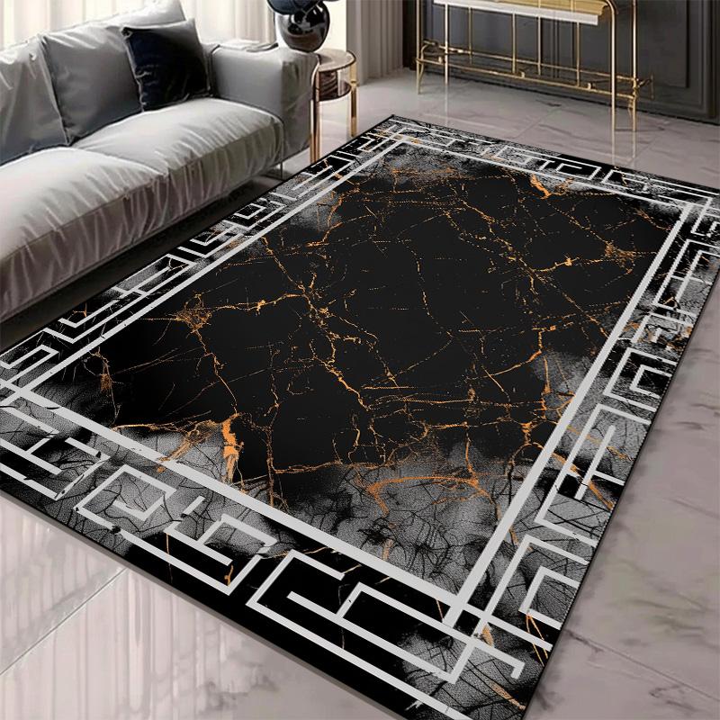 Modern Living Room Decoration Thick Short Plush Area Rug Luxury Marble Pattern Carpet Non-slip Bedroom Lounge Sofa Floor Mat