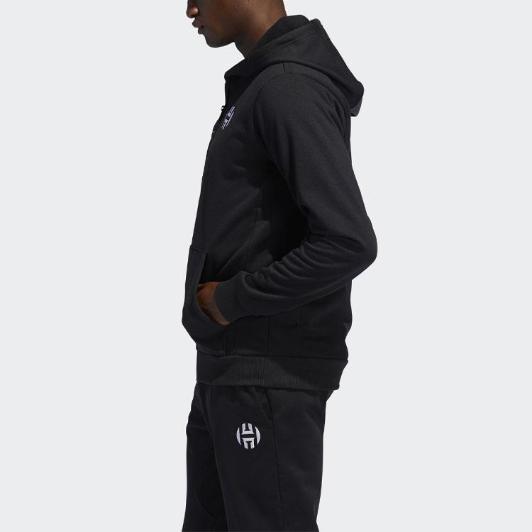 Adidas Logo Print Basketball Hoodie Zip-Up Jacket Men Outerwear Black DX6795