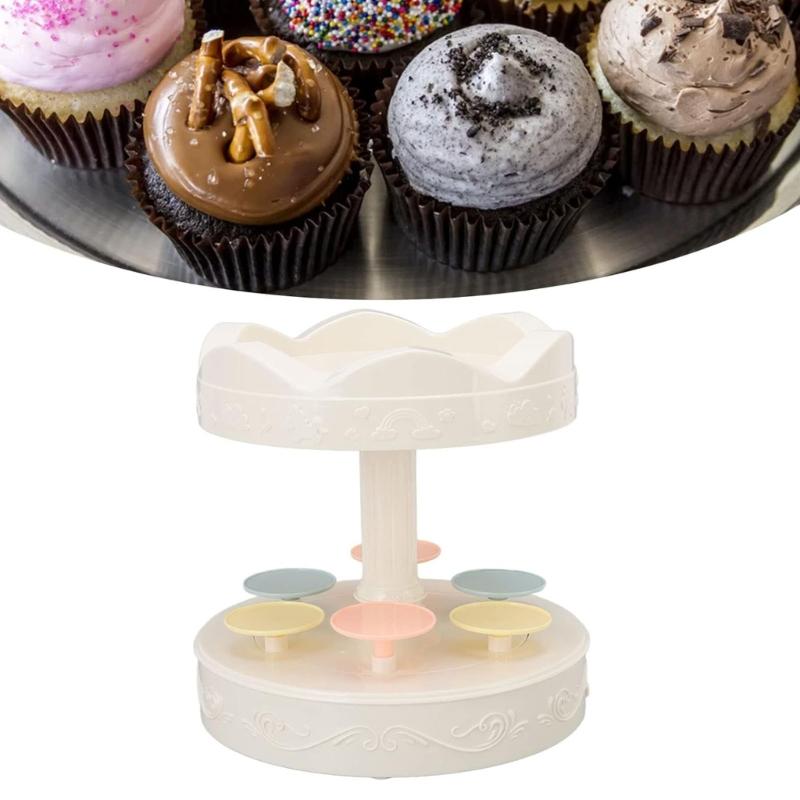Double Layer Rotating Cake Cupcakes Carousel Stand With 6 Small Trays For Event Catering Bakeries Home Celebration
