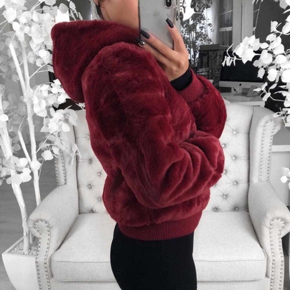 Dameshoodies Dameskleding Streetwear Mode Hooded Imitatiebont Pluche Jas Effen Kleur Jas
