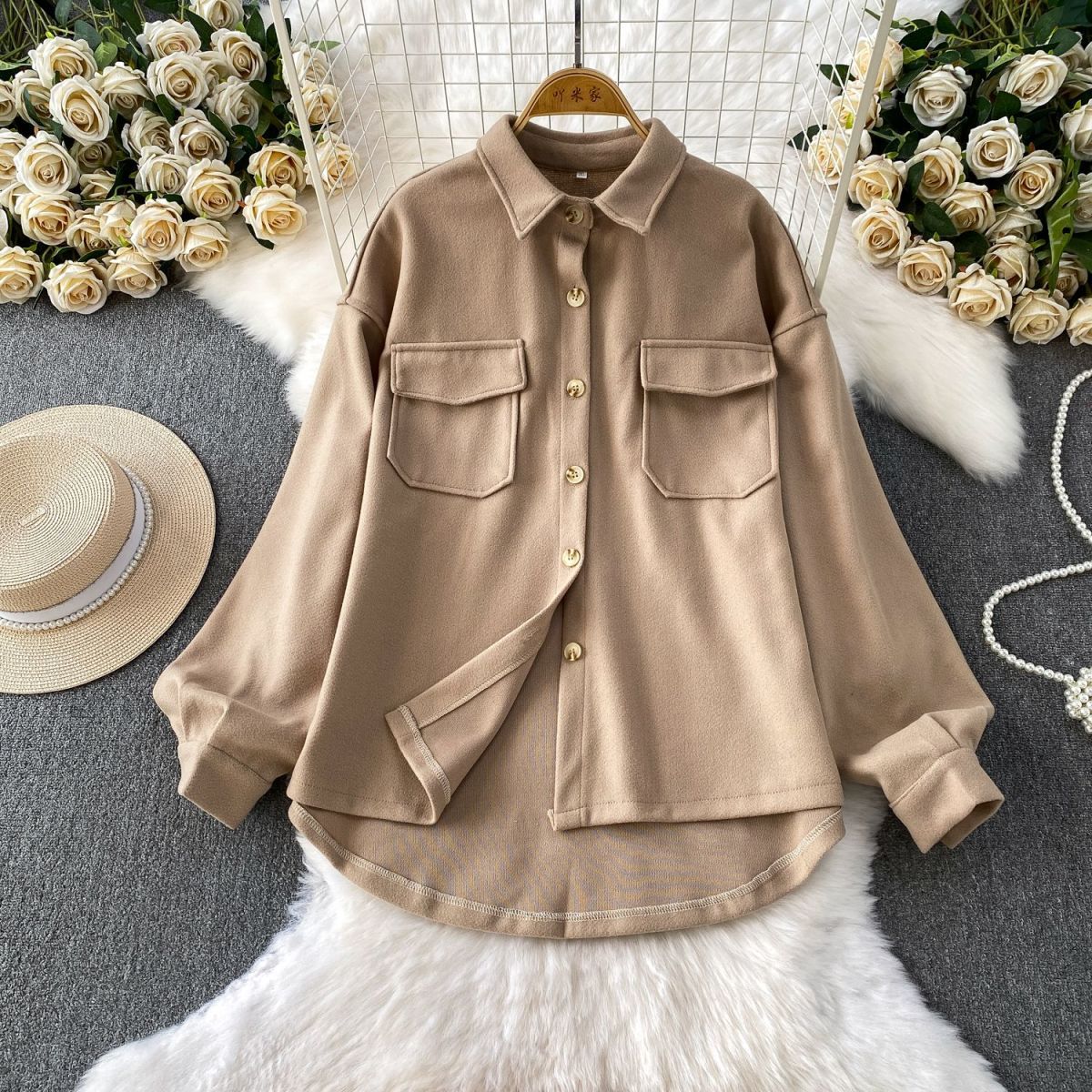 

Осенне-зимняя женская куртка с отложным воротником, простая однотонная повседневная верхняя одежда, пальто для женщин 2025 новое L хаки