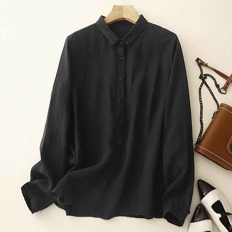 DIMANAF 2025 Plus Size New Summer Blouse Linen Solid Shirt Women Loose Long Sleeve Shirt Casual Tops Tees