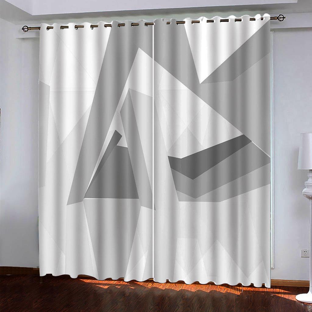 Abstract Geometry Art Line Cube Thin Darkening Window Blind Curtains for Kids Bedroom Living Room Kitchen Door Home Decor2Pieces