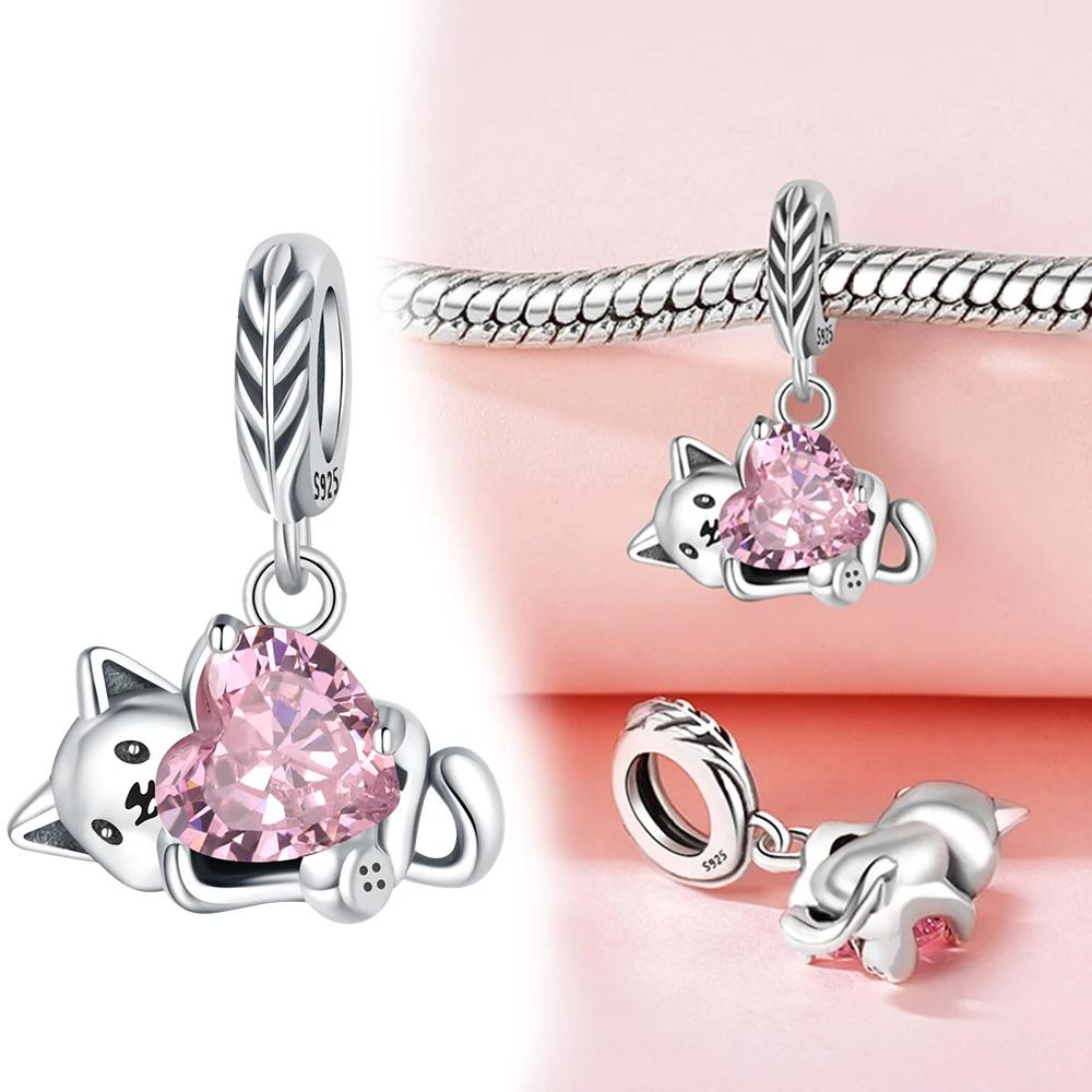 Copper Cute Animal Pet Series Cat Burger Love Fit Original Bracelet Women'S Charms For Jewelry Making Gifts