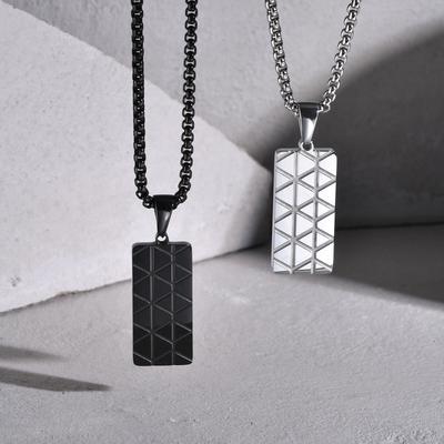 Vnox Textured Dog Tag Pendant Necklaces for Men, US Military Dogtags, Geometric Pendant with Box Chain