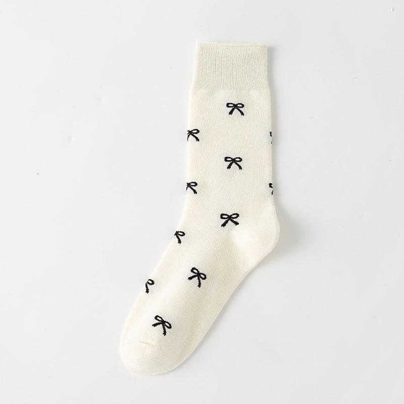 Ladies Spring and Autumn Everything Cute Heel Bow In The Tube Pile Pile Cotton Socks