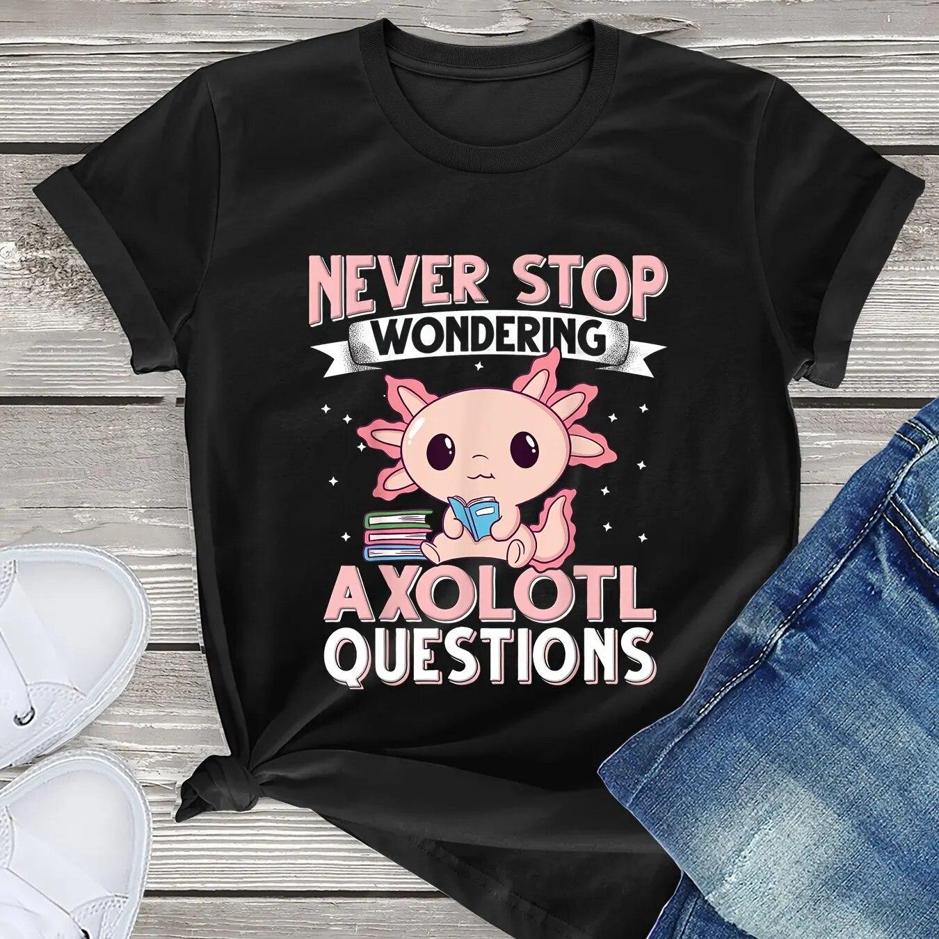 Футболка с принтом мультяшного аксолотля, повседневный топ с круглым вырезом с короткими рукавами для лета и весны, одежда WoUnisex унисекс L